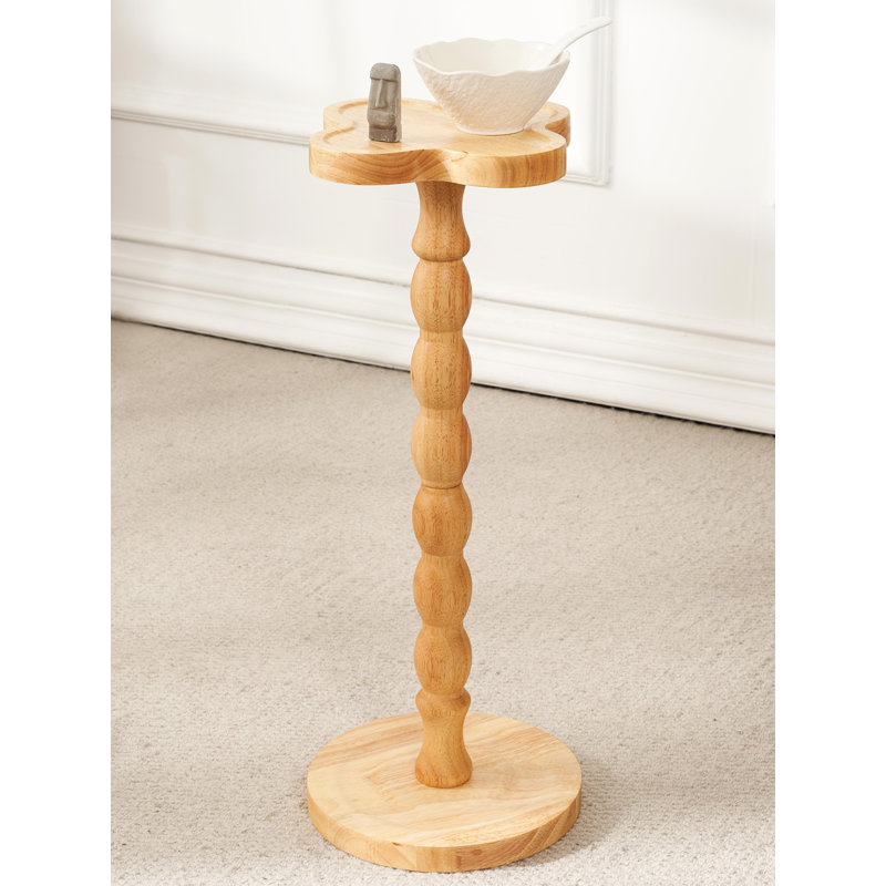 Solid Wood Pedestal End Table, Brown, Natural Wood