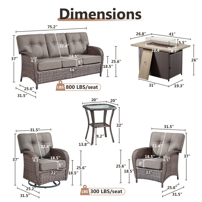 Ensemble de conversation pour l'extérieur avec coussins en T en osier pour 7 personnes Agnes, Gris