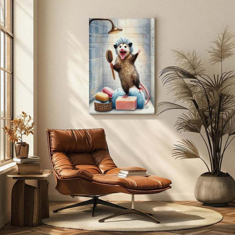 «Whimsical Opossum Bathing», reproduction sur toile - Urban Studio, 40 * 28 pouces (100 * 70 * 2 cm)