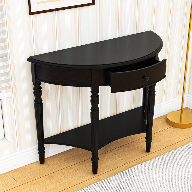 Console en bois avec tiroir et tablette, Noir