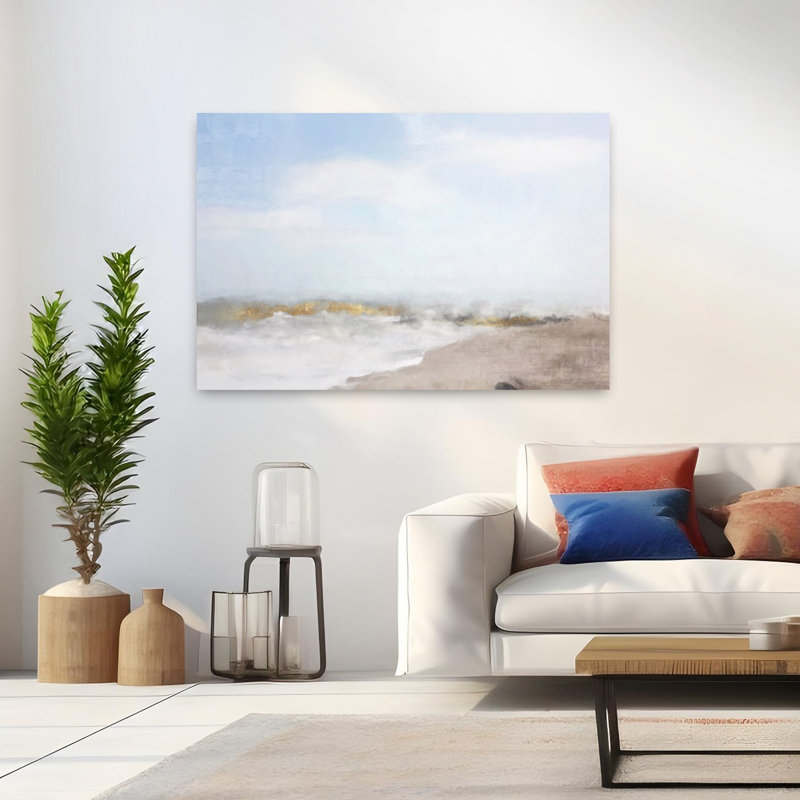 Plage sauvage, art marin contemporain abstrait, H 32 po x l 48 po
