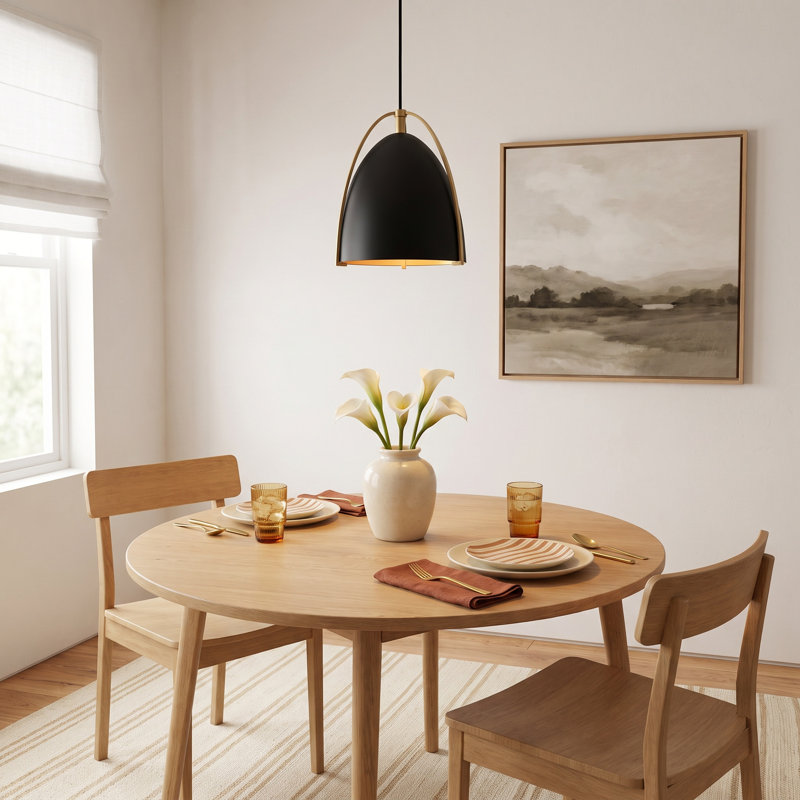 Nikki 1-Light Dimmable Single Pendant, 7.5" H x 6.25" W x 6.25" W, Black, Satin Brass