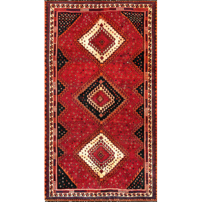 Shiraz Hand Knotted Wool Oriental Area Rug in Red/Black/Beige