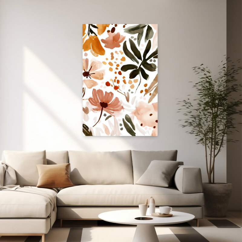 Illustration murale abstraite minimaliste et moderne représentant une floraison automnale, inspirée par la nature et le style minimaliste.