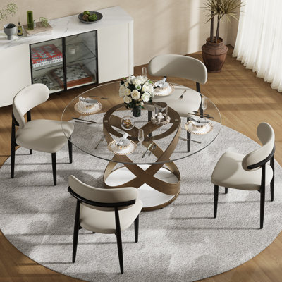 Table de salle à manger Maxwell pour 4-6 personnes avec plateau en verre trempé