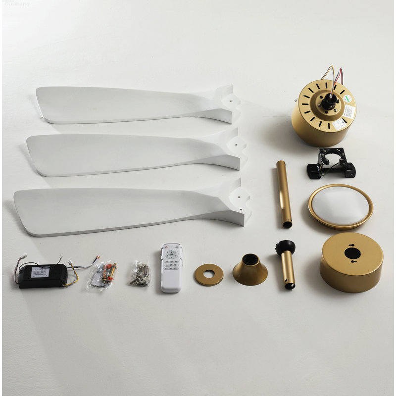 Ventilateur de plafond à DEL à intensité variable réversible à 6 vitesses avec pales sculptées en paulownia, noir mat