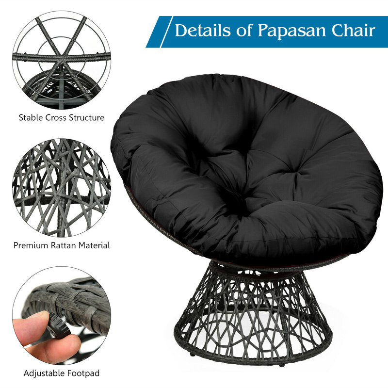 Alvordton Swivel Outdoor Lounge Chair, Black
