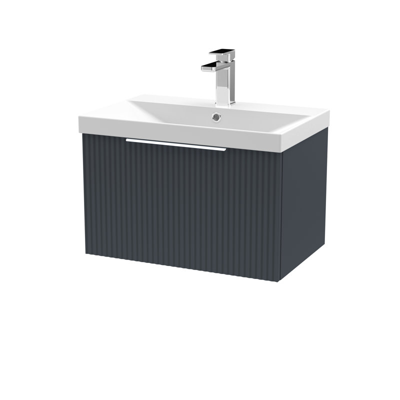Fluted 610mm Single Bathroom Vanity with Drop In Vitreous China Basin, Satin Blue