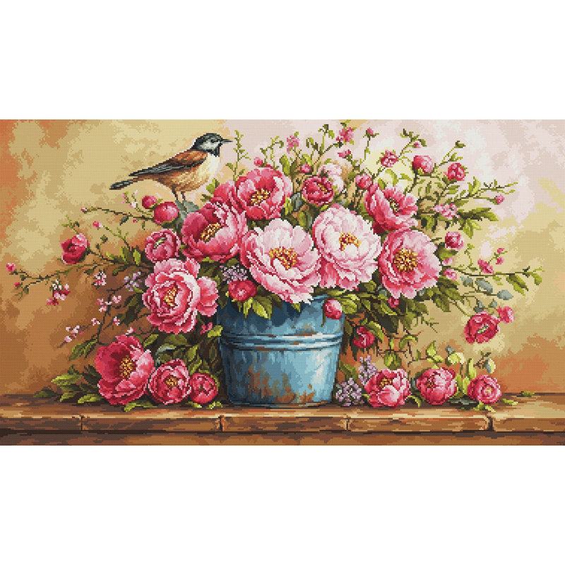 Trousse de broderie au point de croix compté « Bouquet luxuriant de fleurs » de Luca-S B7055L