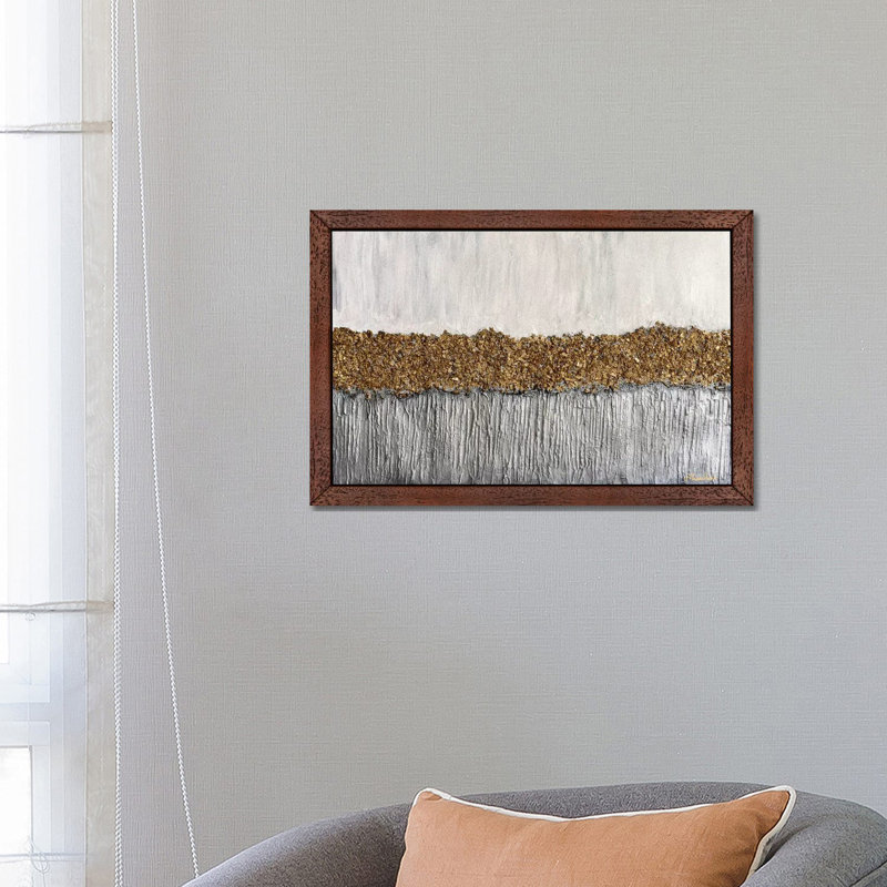 Golden Formation by Nikki Chauhan - Floater Frame Painting on Canvas, 152.5 cm H x 101.5 cm W, Brown