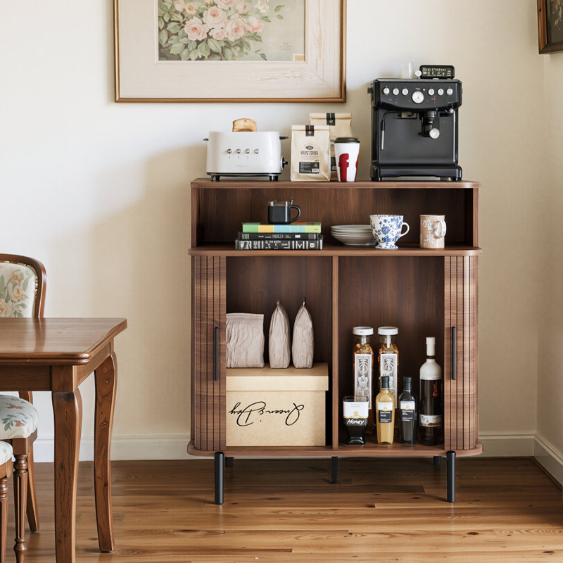 Fluted Storage Cabinet with Sliding Tambour Doors (Walnut), Brown
