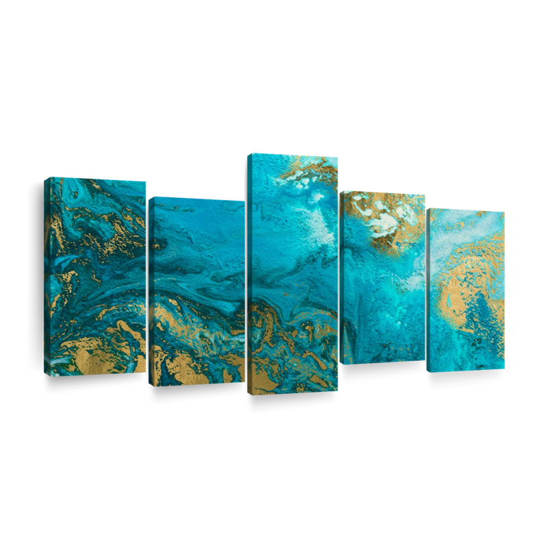 "Abstract Blue and Gold Abstract Texture", ensemble de 5 pièces par Blair A Set, H 40 po x l 80 po x P 1,25 po