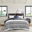 Édredon en coton avec capitonnage en chenille - 2 taies décoratives à motif botanique double / grand gris réversible pour impression élégante-122457742