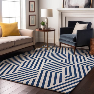 Tapis bleu marine lavable à la machine de qualité supérieure 8 pi x 10 pi Cerrito AMF550