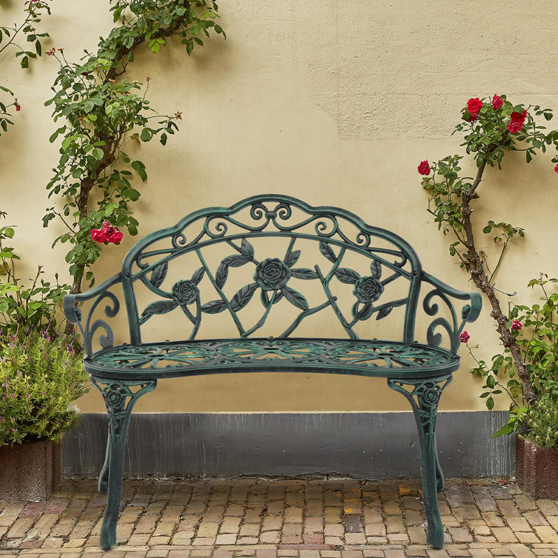 Lafave Aluminum Outdoor Bench, Antique Green