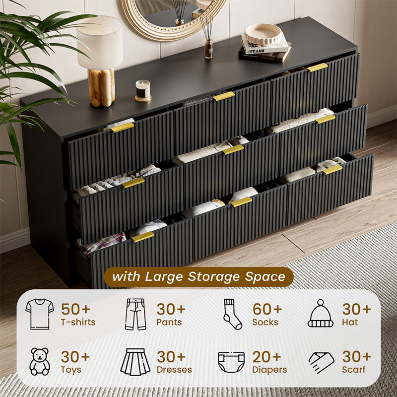 Aphan 9 - Drawer Dresser, 63" W, Black