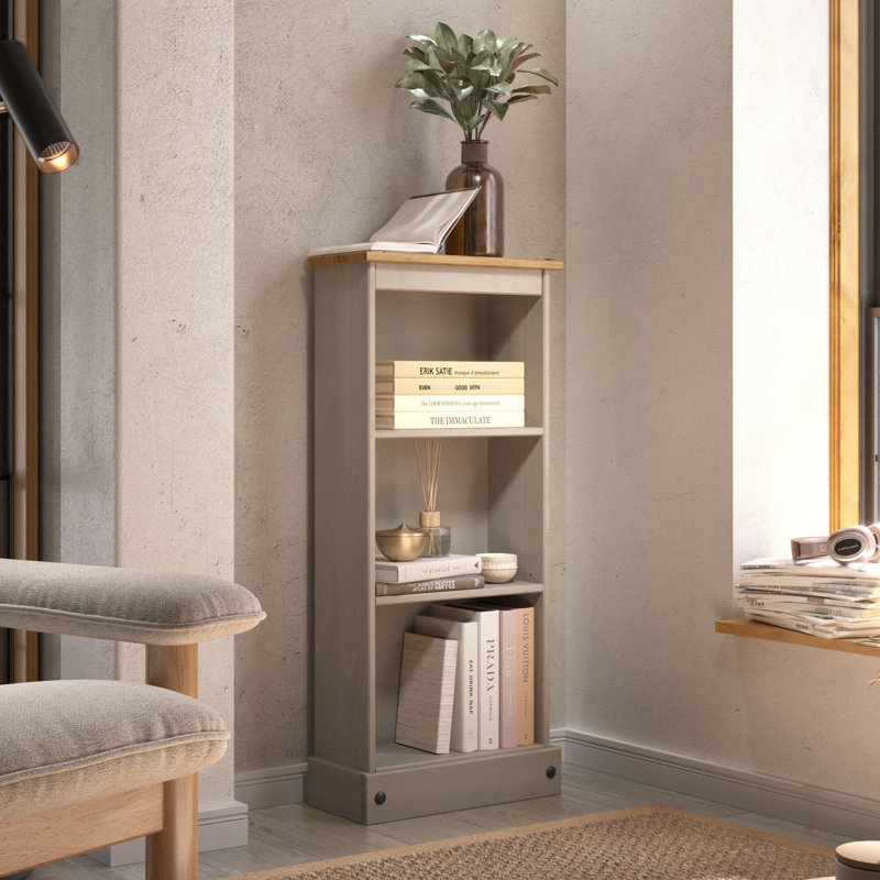 St Blazey Low Narrow 3 Shelf Bookcase, Corona Design, Grey