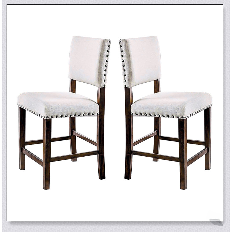 Ensemble de 2 chaises de salle à manger rembourrées en lin avec garniture cloutée, confortables et élégantes pour les intérieurs modernes et classiques