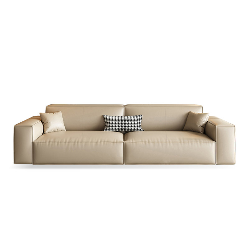 Canapé modulaire en cuir véritable blanc crème, Crémeux, 4, H 28,35 po x l 110,24 po x P 37,4 po