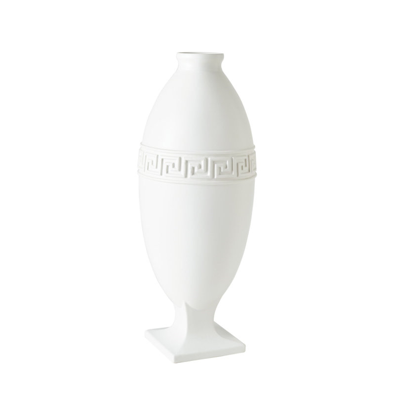 Greek Key Handmade Ceramic Table Vase, 22.5" H x 8.5" W x 8.5" D, Black