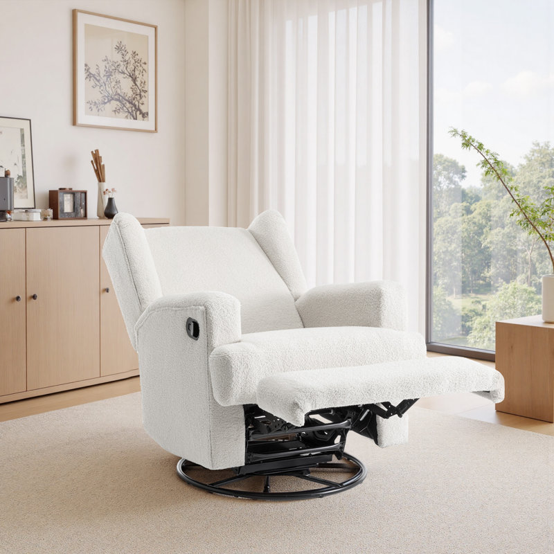 Upholstered 80 cm W Manual - Push Back Swivel Rock  Glider Recliner, Beige