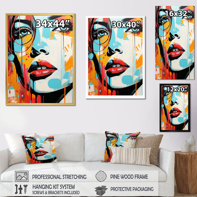 Pop Art bleu et orange Portrait de femme III - décoration murale moderne, H 20 po x l 12 po x P 1 po
