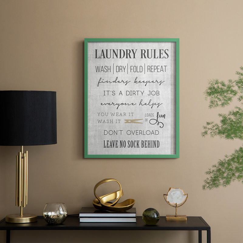 Neutral Laundry Rules Framed Print - Solid Wood, Green, 30" H x 24" W