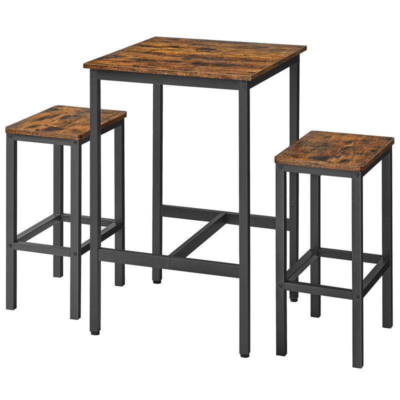 Bar Table And Chairs Set, Rustic Brown/Black