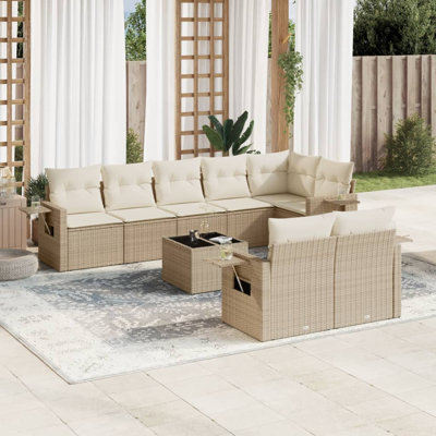  Ensemble de canapé de jardin en rotin PE beige, acier thermolaqué, verre trempé
