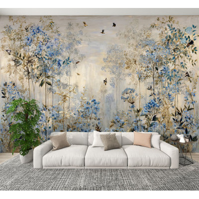 Peel and Stick Wallpaper Vintage Botanical Bluebonnets Soft Diffused Glow Wall Murals 100"H x 144"W Removable PVC Wall Paper Self-Adhesive Wall Decor for Bedroom Living Room Home Office