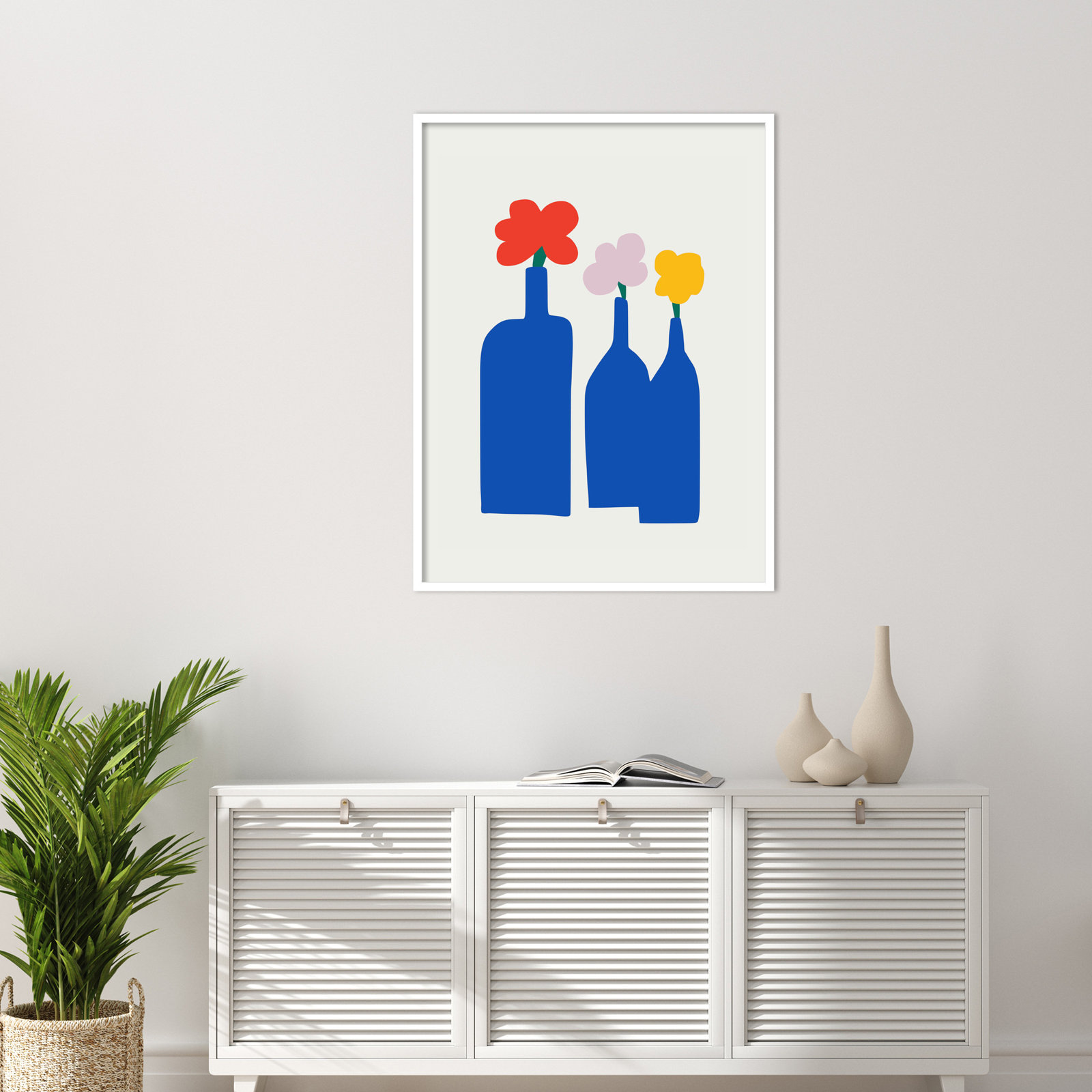 Blue Bottle Vase Print by Little Dean, White, 41" H x 31" W