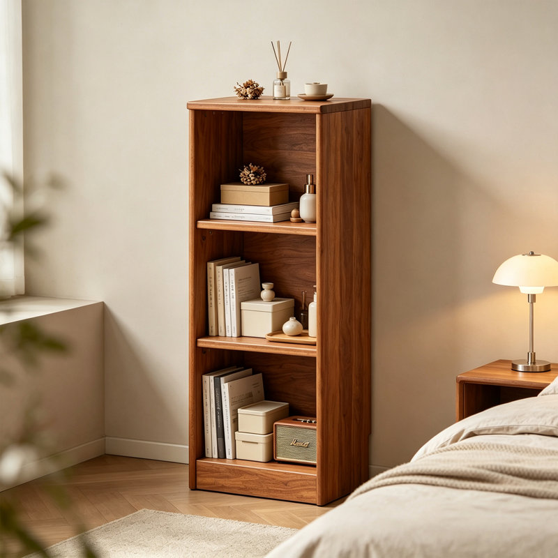 Bibliothèque en bois d'hévéa, 39.96" H x 15.75" W x 9.84" D, Light Brown