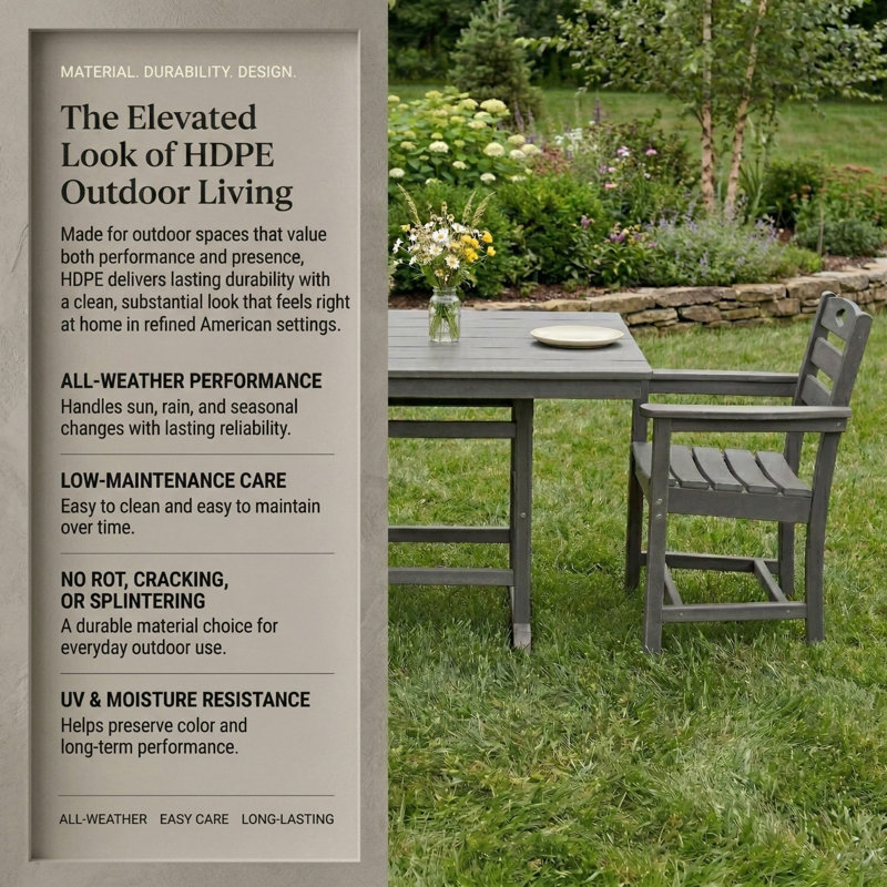 HDPE 3-Piece Outdoor Patio Dining Set With Square Table And 2 Armchairs, Gray