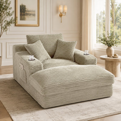 75.9‘’ D Oversized Corduroy Indoor Chaise Lounge with Dual Cup Holders Side Pocke