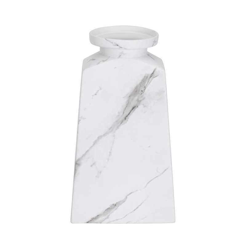Ponzio White Marble Texture Ceramic Table Vase, 13" H x 7" W x 7" D