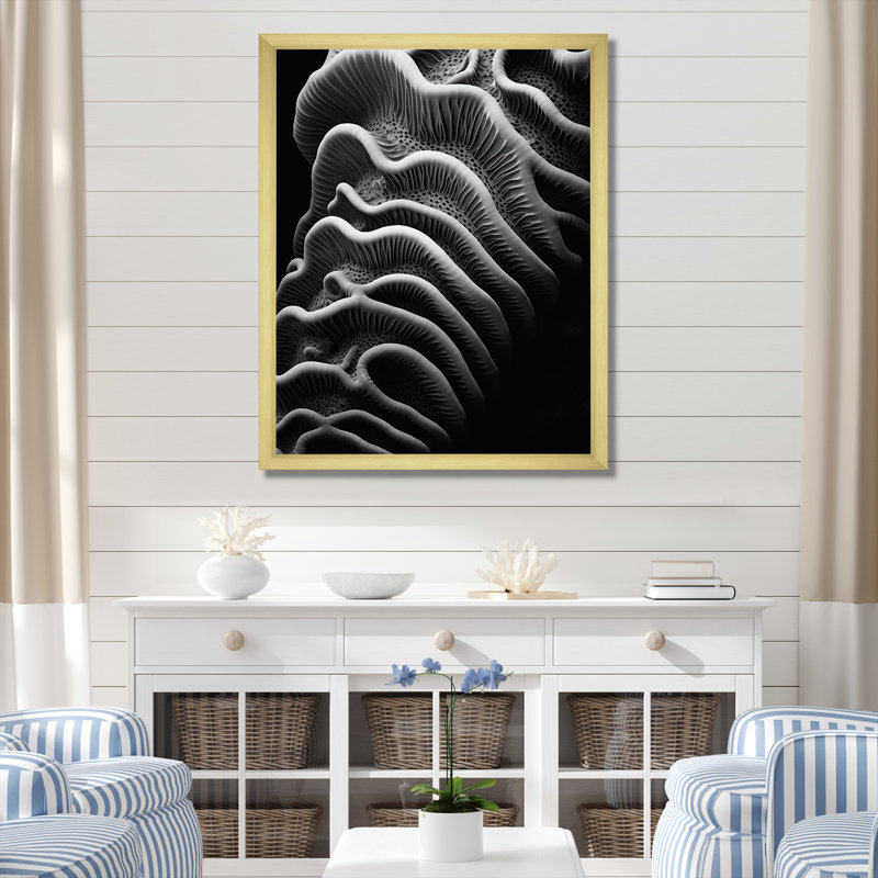 «Black and White Coral Mystic Abyss», reproduction sur toile, H 20 po x l 12 po x P 1 po, Cadre doré simple