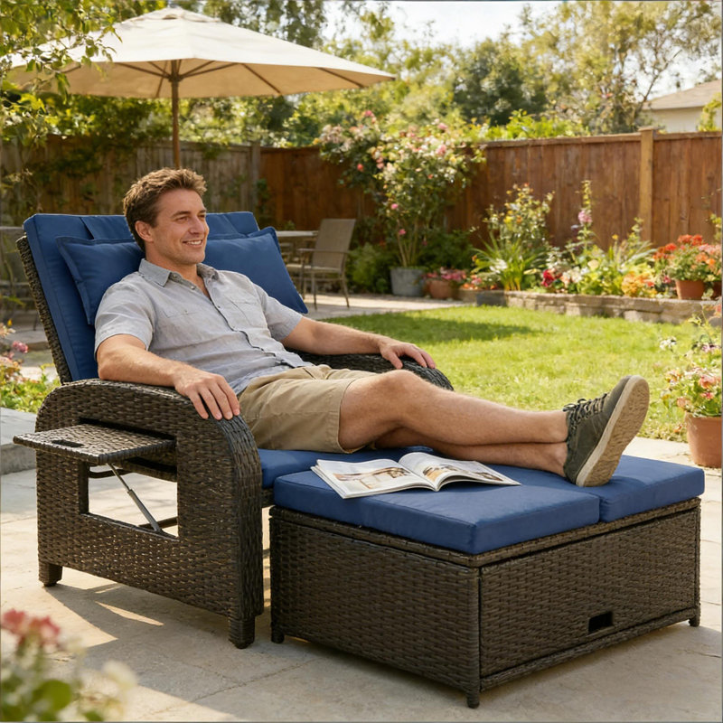 Méridienne convertible 3-en-1 avec coussin et appuis-tête, Marine