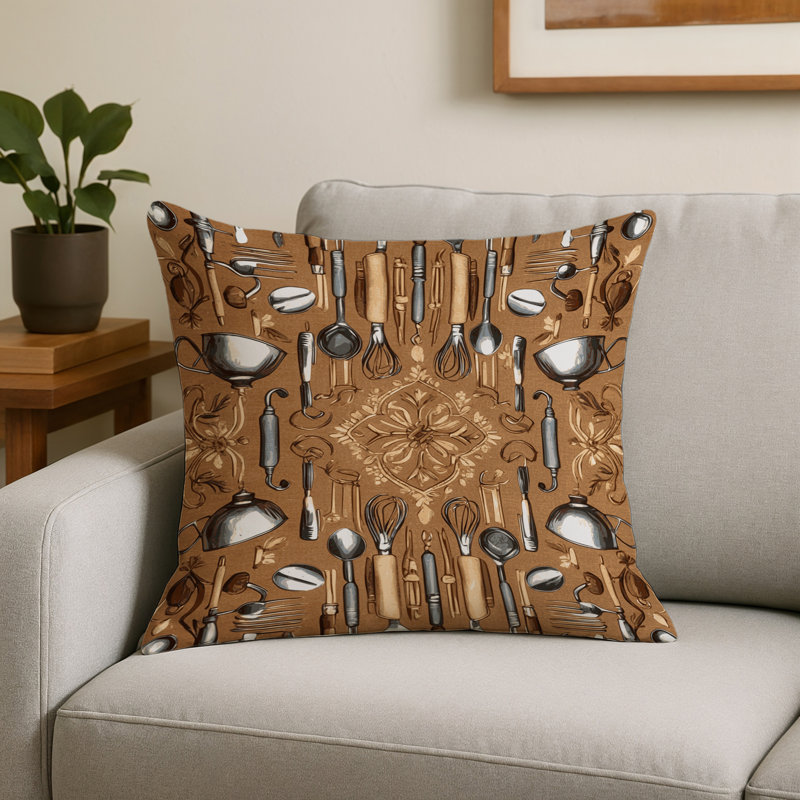 Coussin décoratif à carreaux brun intérieur et extérieur, Toile brune 96, Carré 16 po