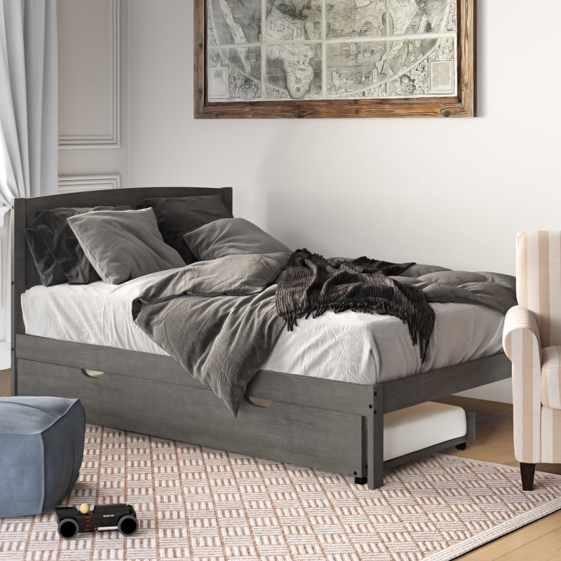 Lit plateforme avec lit gigogne en bois massif Hagen, Double