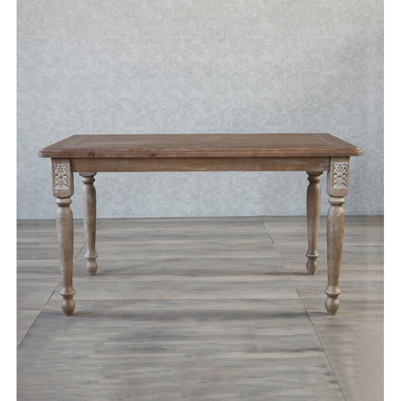 American Country-style Antique Distressed Carved Dining Table, 29.92" H x 55.12" L x 31.50" W