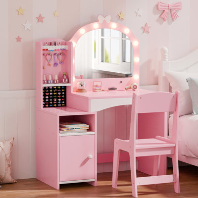 Kids Vanity, Vanity Set With Mirror And Chair by Aeloxis