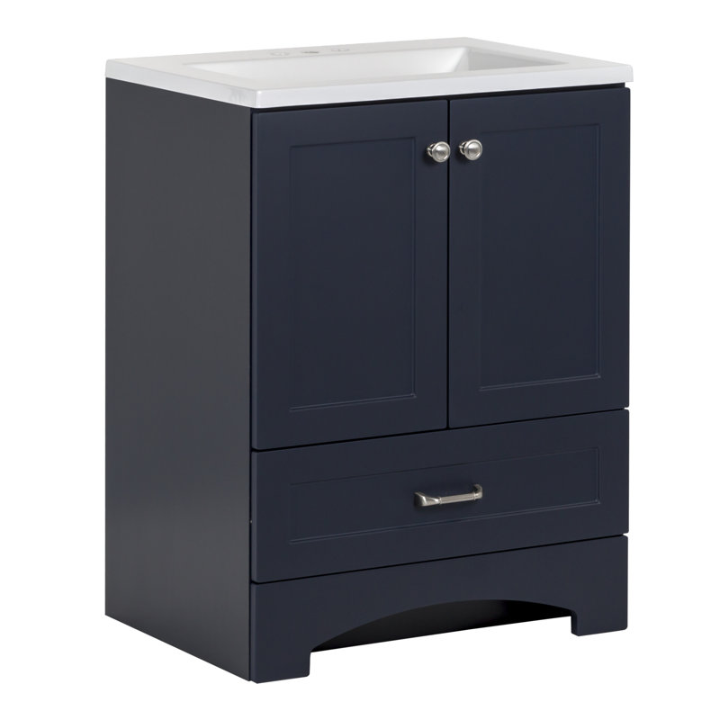 Emlyn 24" Single Bathroom Vanity with 2-Door Cabinet, Drawer, and Cultured Marble Vanity Top, Deep Blue