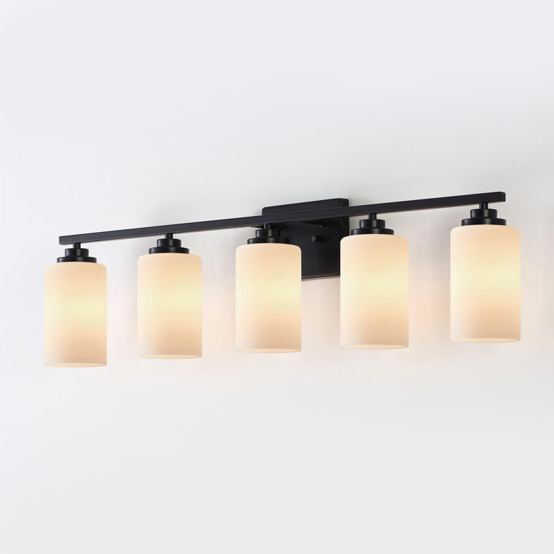 Éclairage pour meuble-lavabo avec verre blanc givré, Noir mat, 5