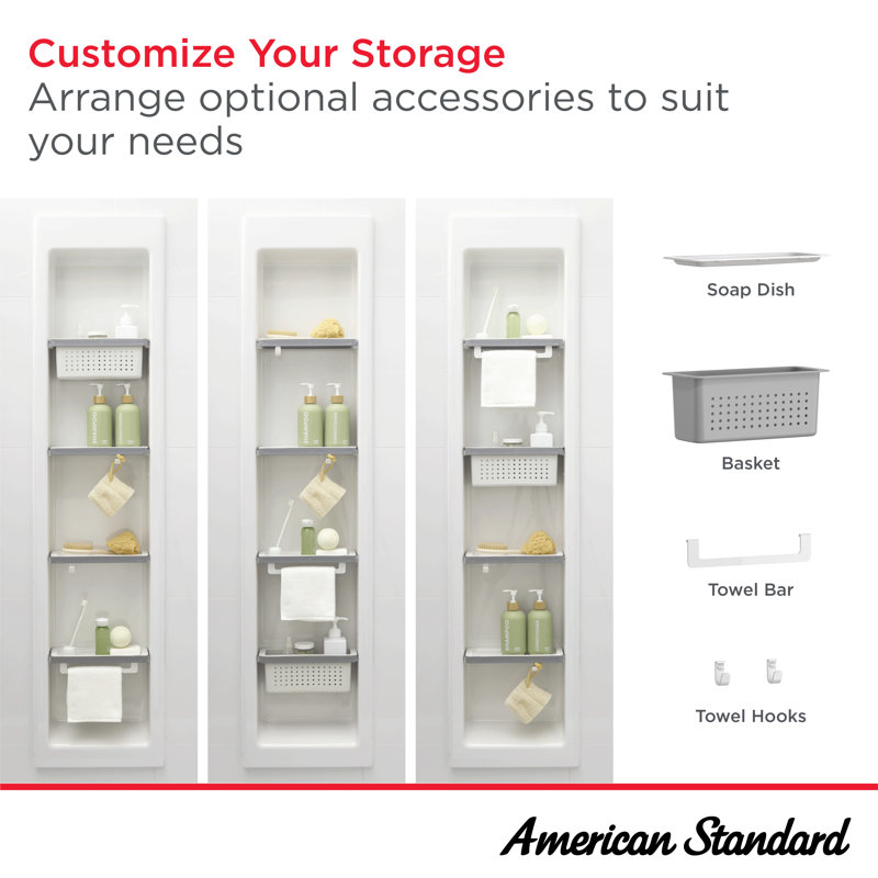 White Wall Mounted Shower Basket with Shelves