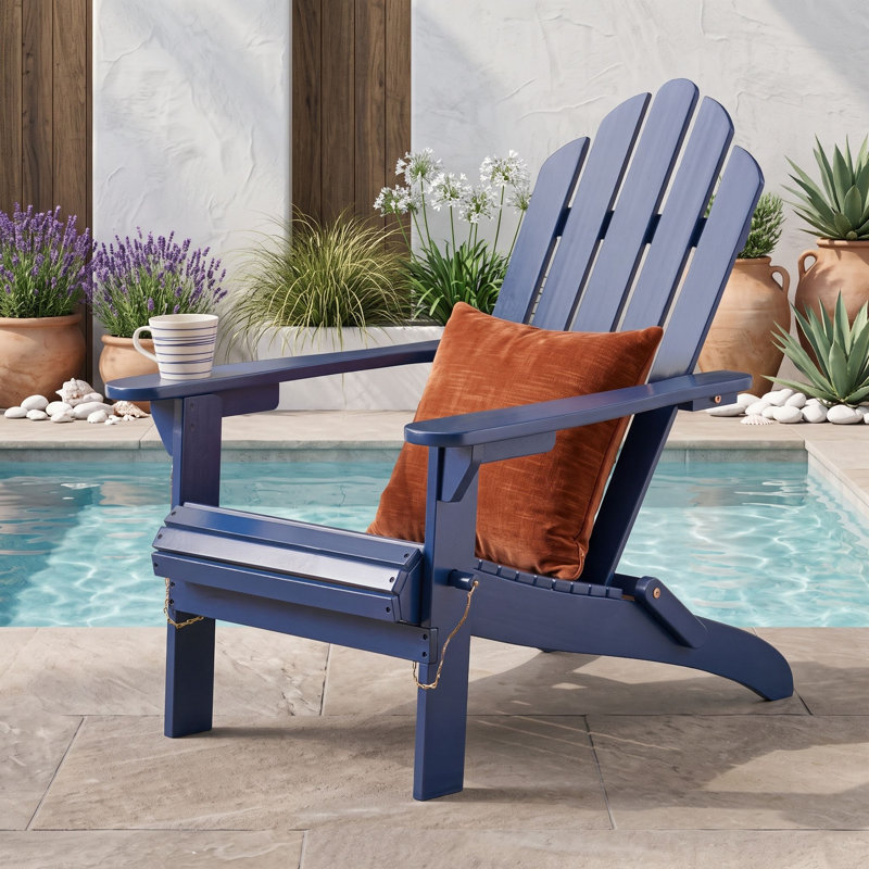 Chaise pliante en bois avec accoudoirs, Bleu