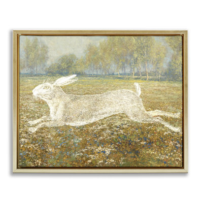 Impressionist Jumping Hare Gold Framed Floater Canvas Wall Art by Daphne Polselli