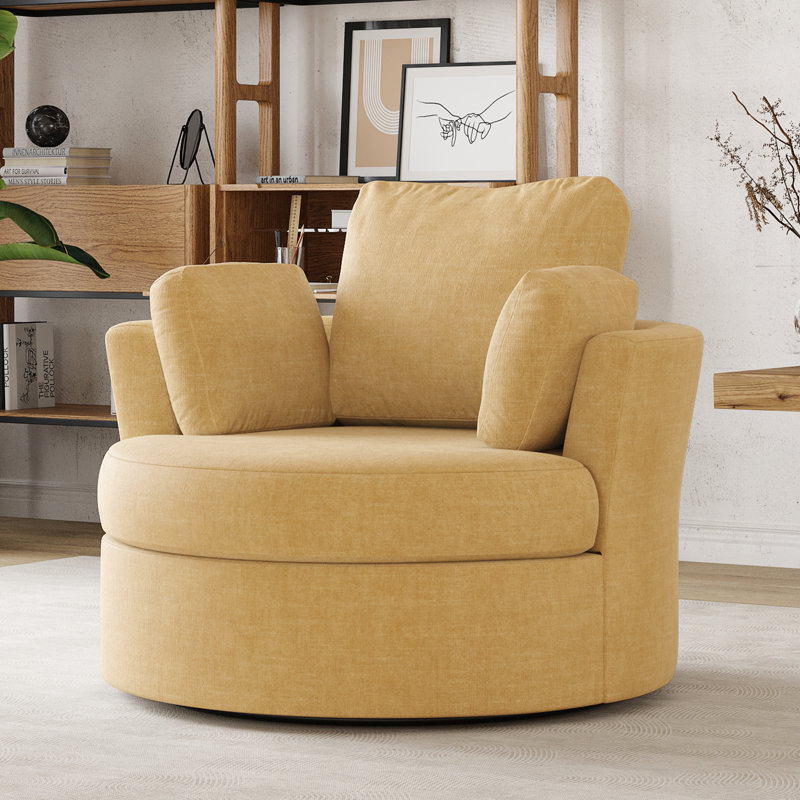 42.1" Wide Slipcovered Swivel Barrel Chair, Yellow