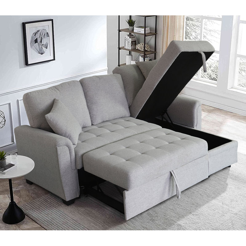 Canapé-lit modulaire de 86 po de large rembourré, 100 % polyester gris clair