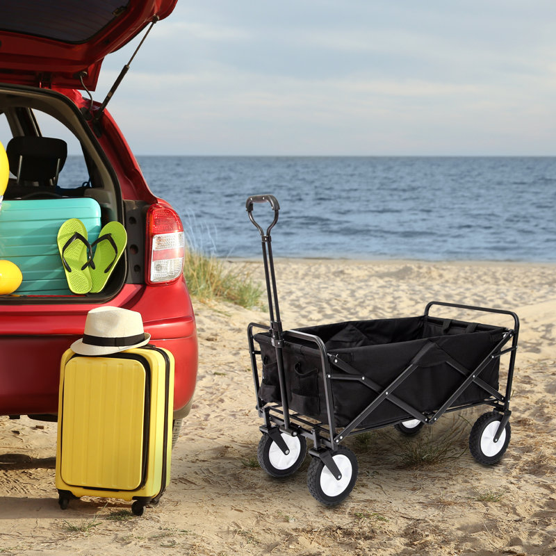 Black Collapsible Folding Outdoor Utility Wagon with Adjustable Handle