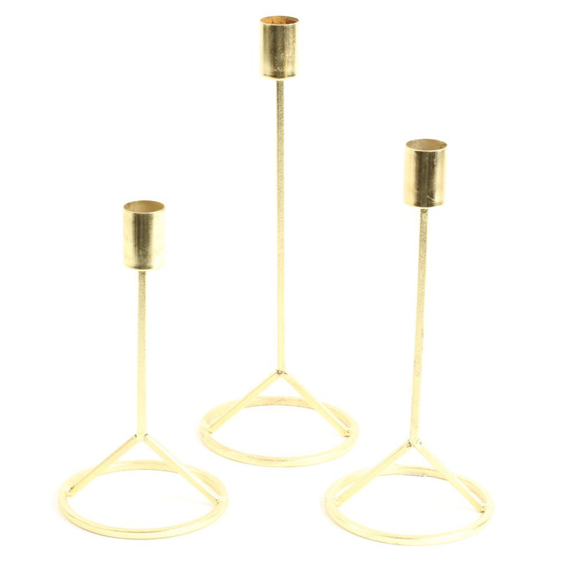 Ensemble de chandelles en métal 3 pièces, Or